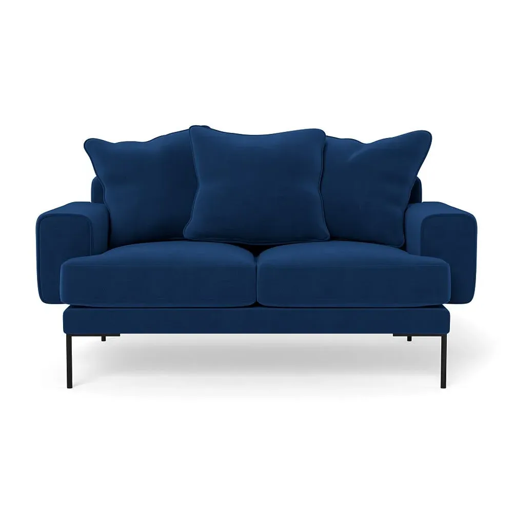 2-Seater Sofa with Black Feet - Blue, Velvet