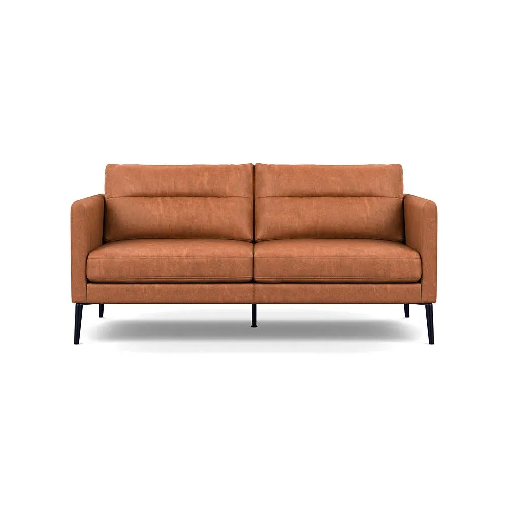 2-Seater Sofa with Black Feet - Brown, Leather