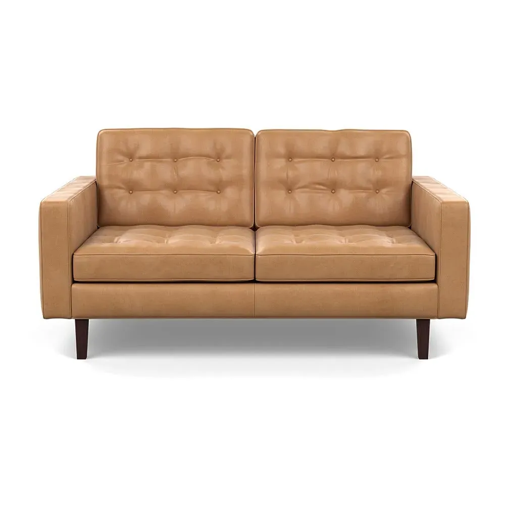 2-Seater Sofa with Black Feet - Brown, Leather image
