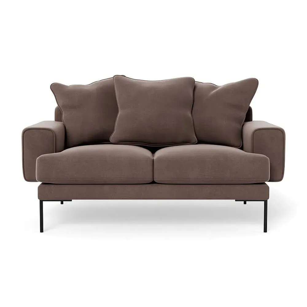 2-Seater Sofa with Black Feet - Brown, Velvet