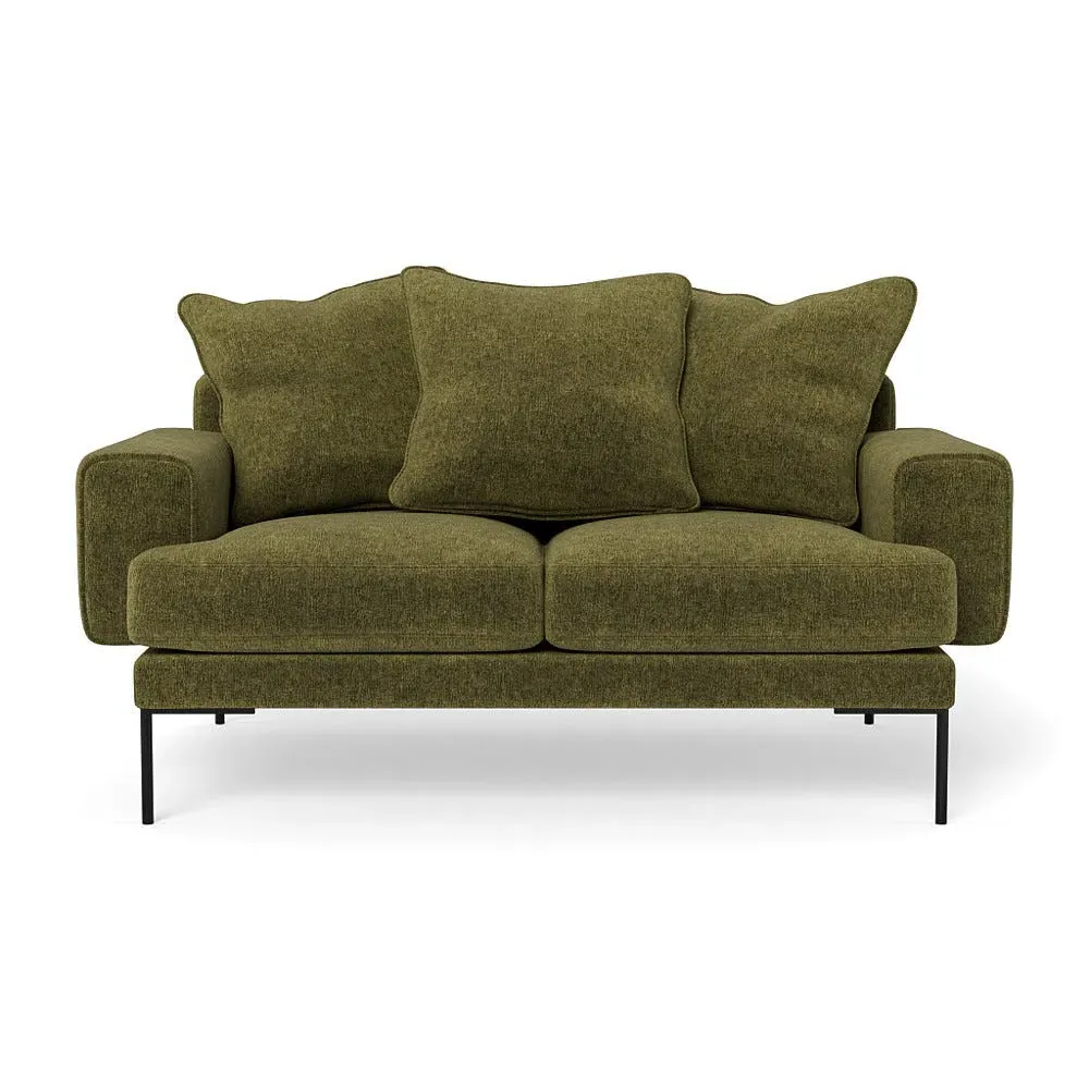 2-Seater Sofa with Black Feet - Green, Boucle