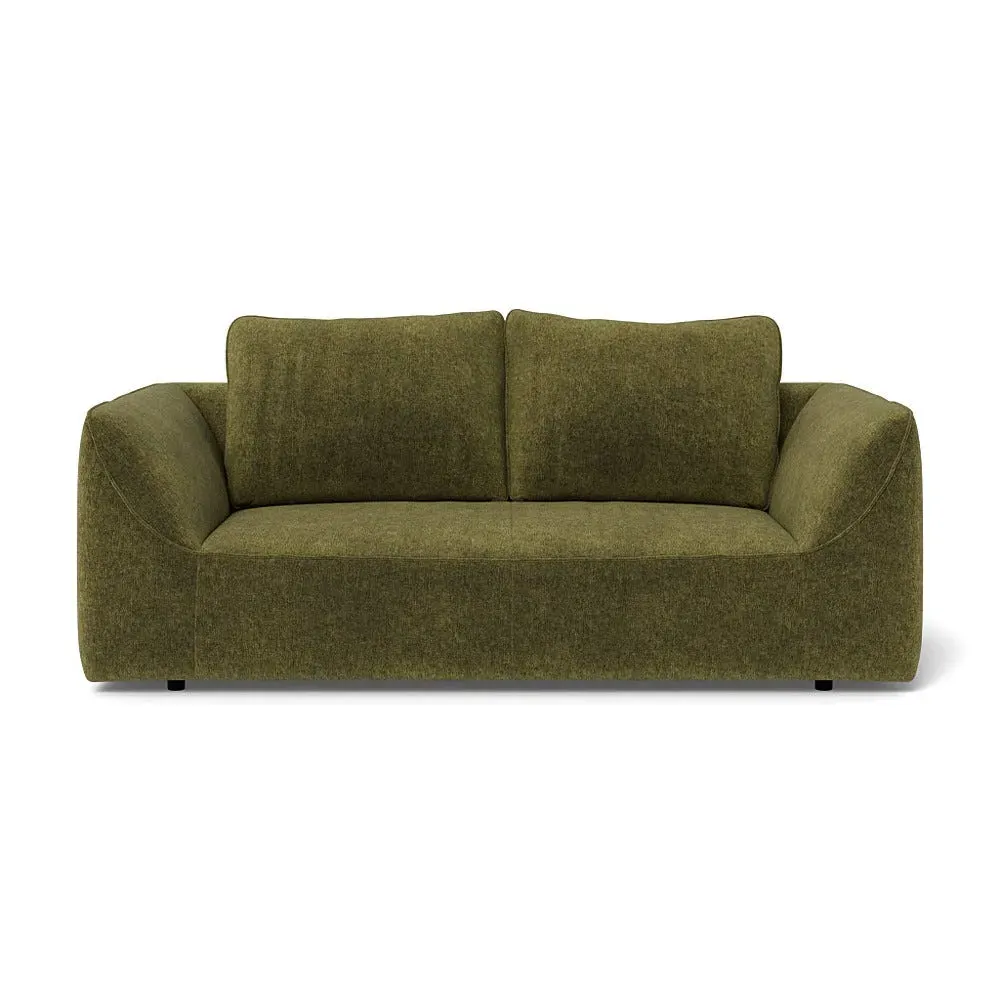 2-Seater Sofa with Black Feet - Green, Boucle