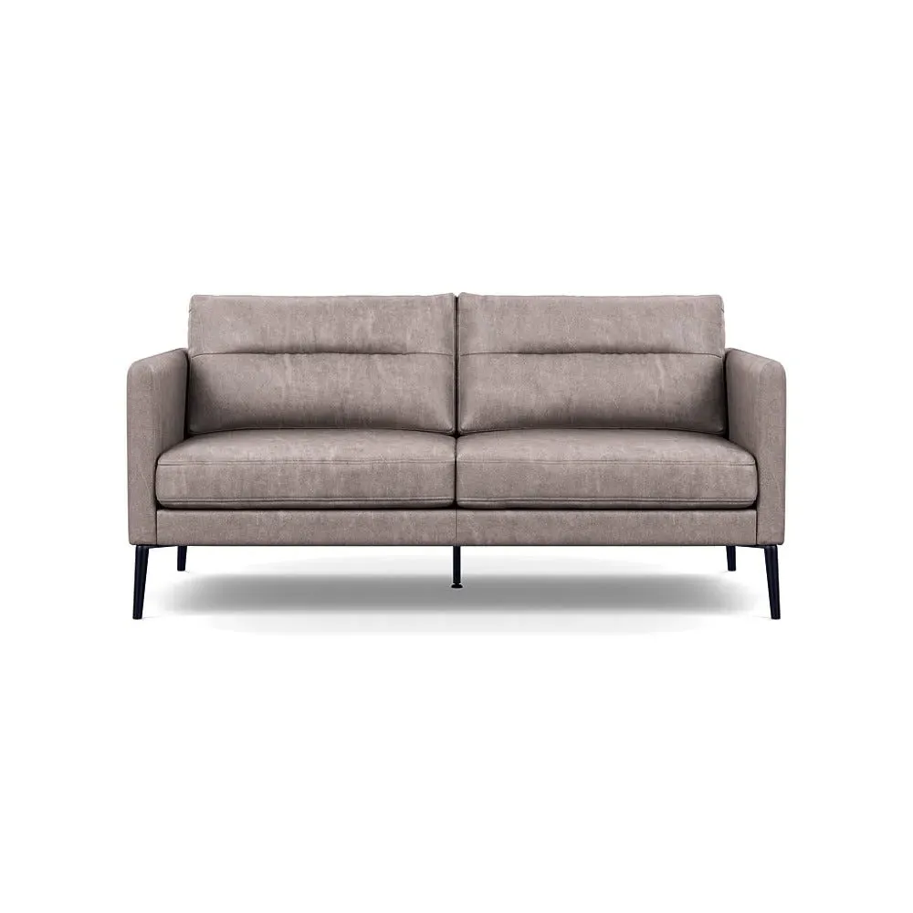 2-Seater Sofa with Black Feet - Grey, Leather