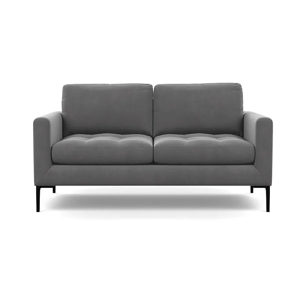 2-Seater Sofa with Black Feet - Grey, Velvet