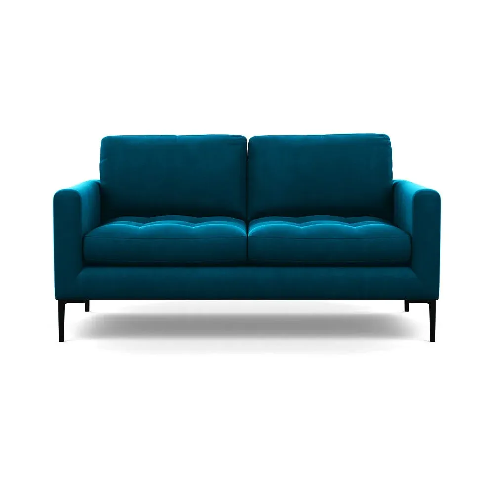 2-Seater Sofa with Black Feet - Teal, Velvet