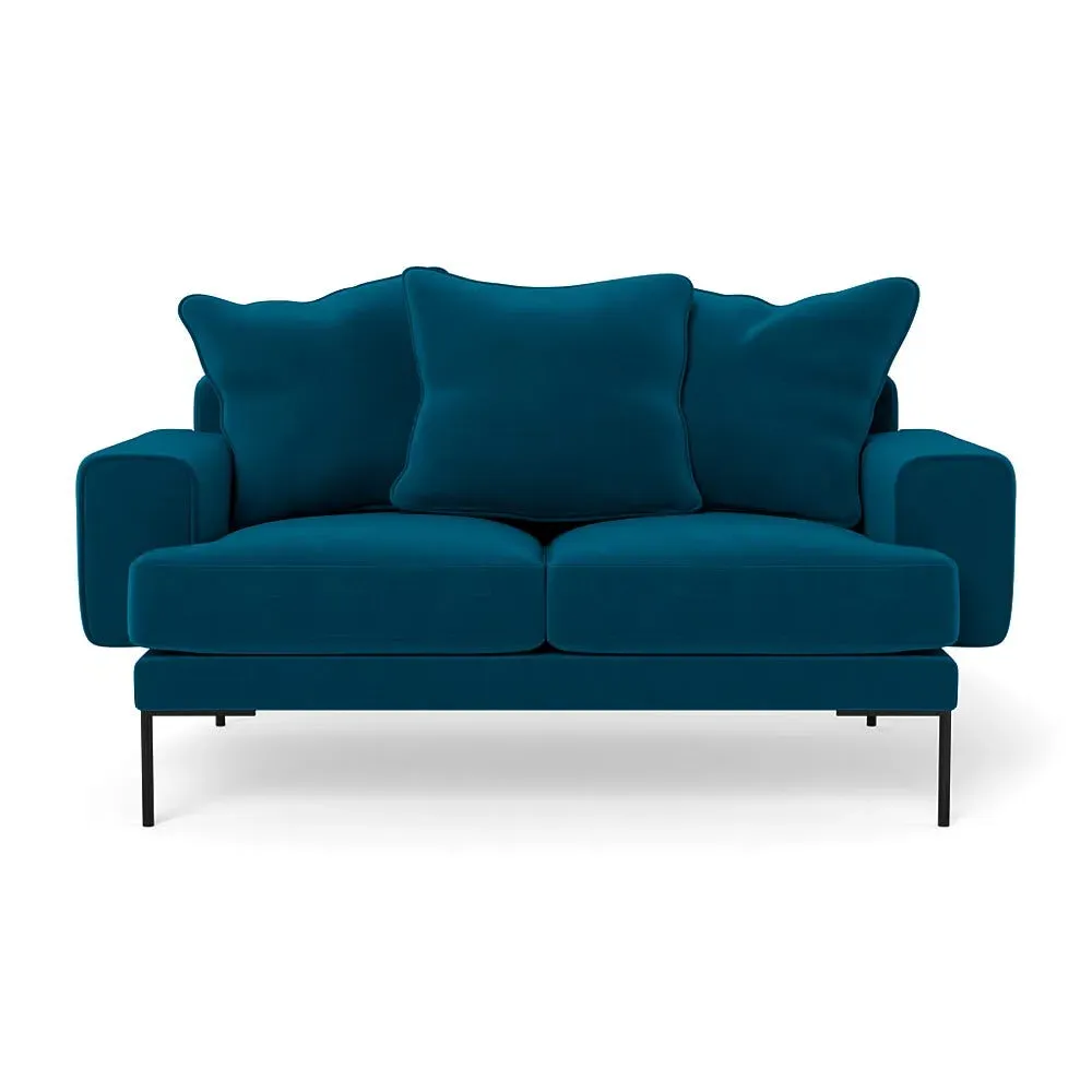 2-Seater Sofa with Black Feet - Teal, Velvet