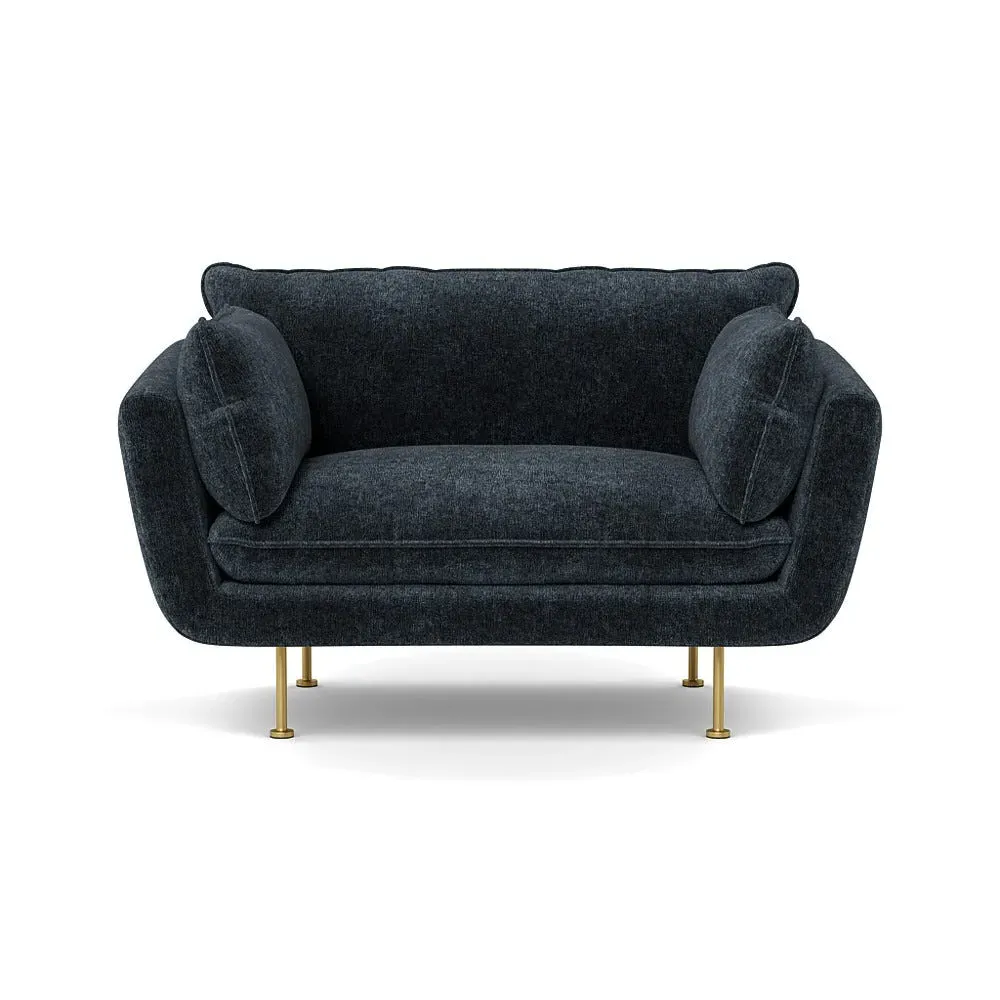 2-Seater Sofa with Brass Feet - Blue, Boucle