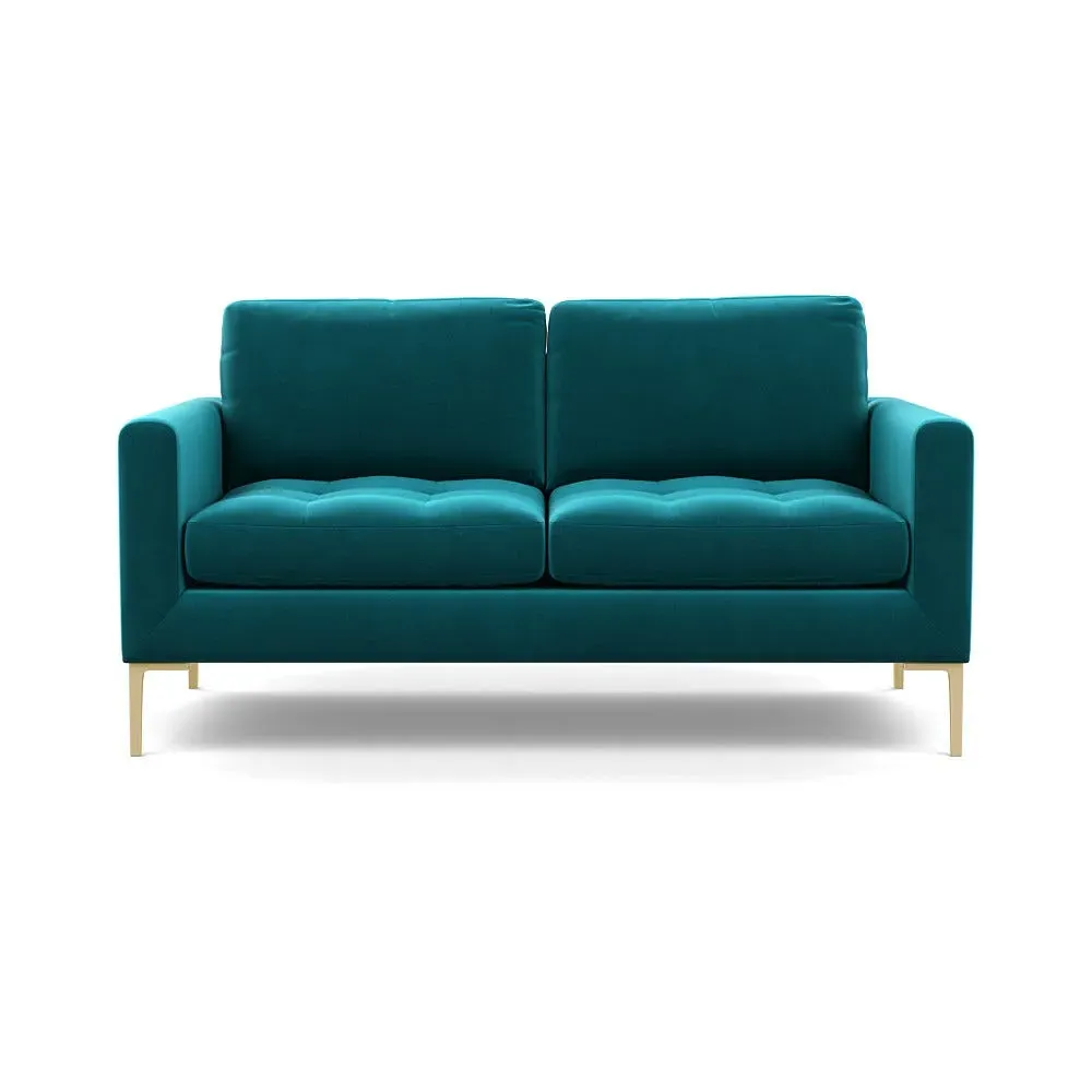 2-Seater Sofa with Brass Feet - Blue, Velvet
