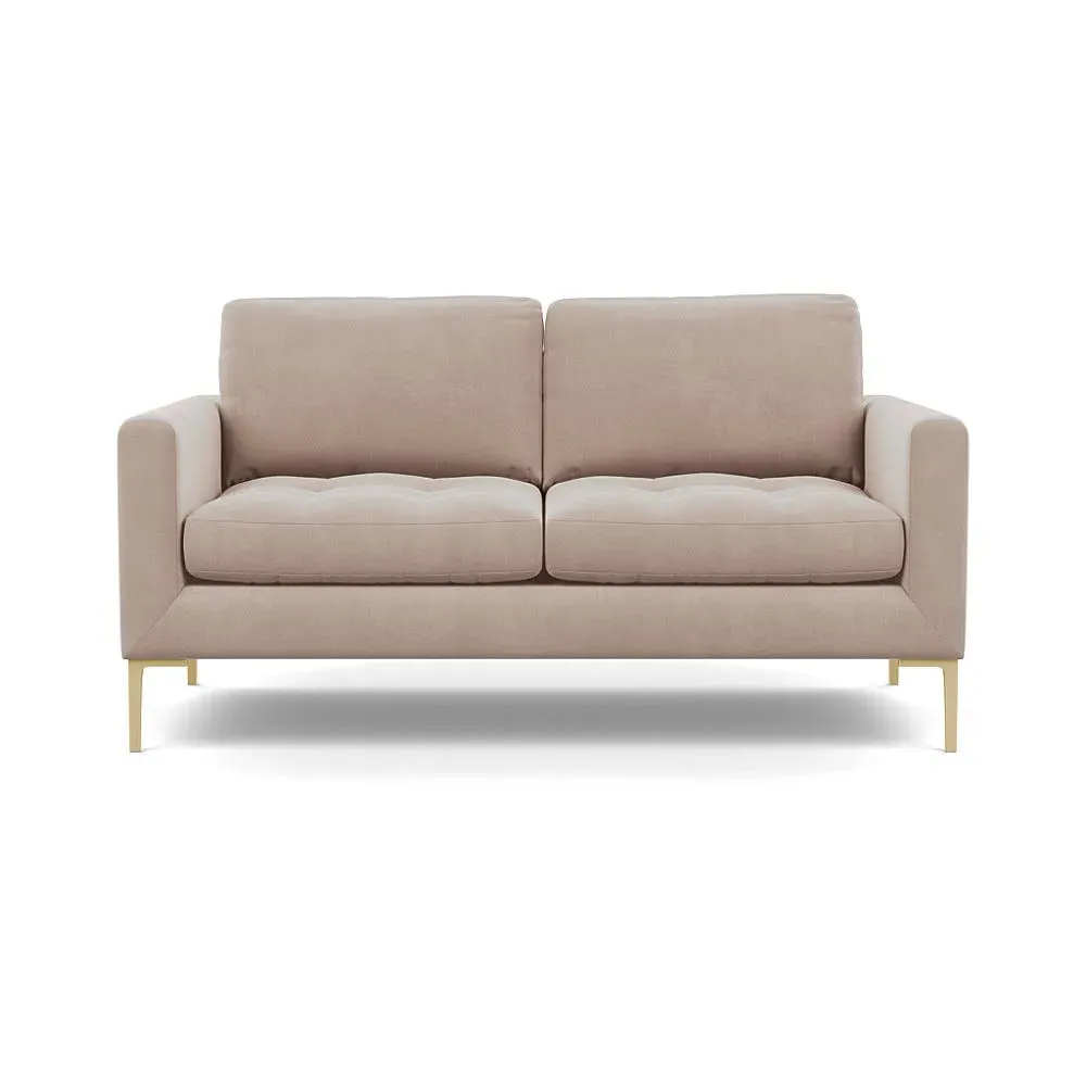 2-Seater Sofa with Brass Feet - Grey, Velvet