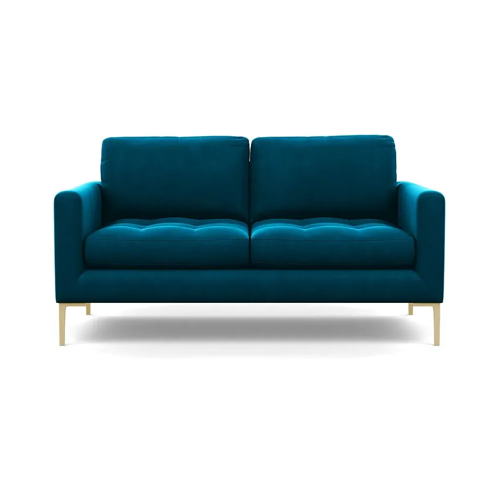 2-Seater Sofa with Brass Feet - Teal, Velvet