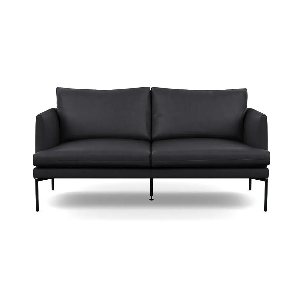 2-Seater Sofa with Pleated Detail - Black, Leather