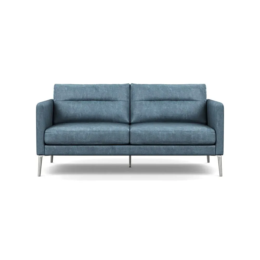 2-Seater Sofa with Steel Feet - Blue, Leather