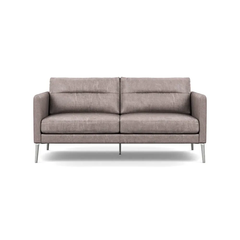 2-Seater Sofa with Steel Feet - Grey, Leather