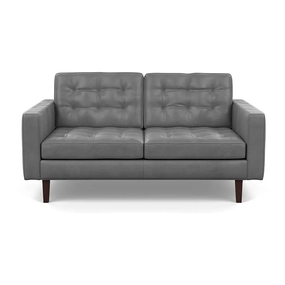 2-Seater Sofa with Steel Legs - Grey, Leather image