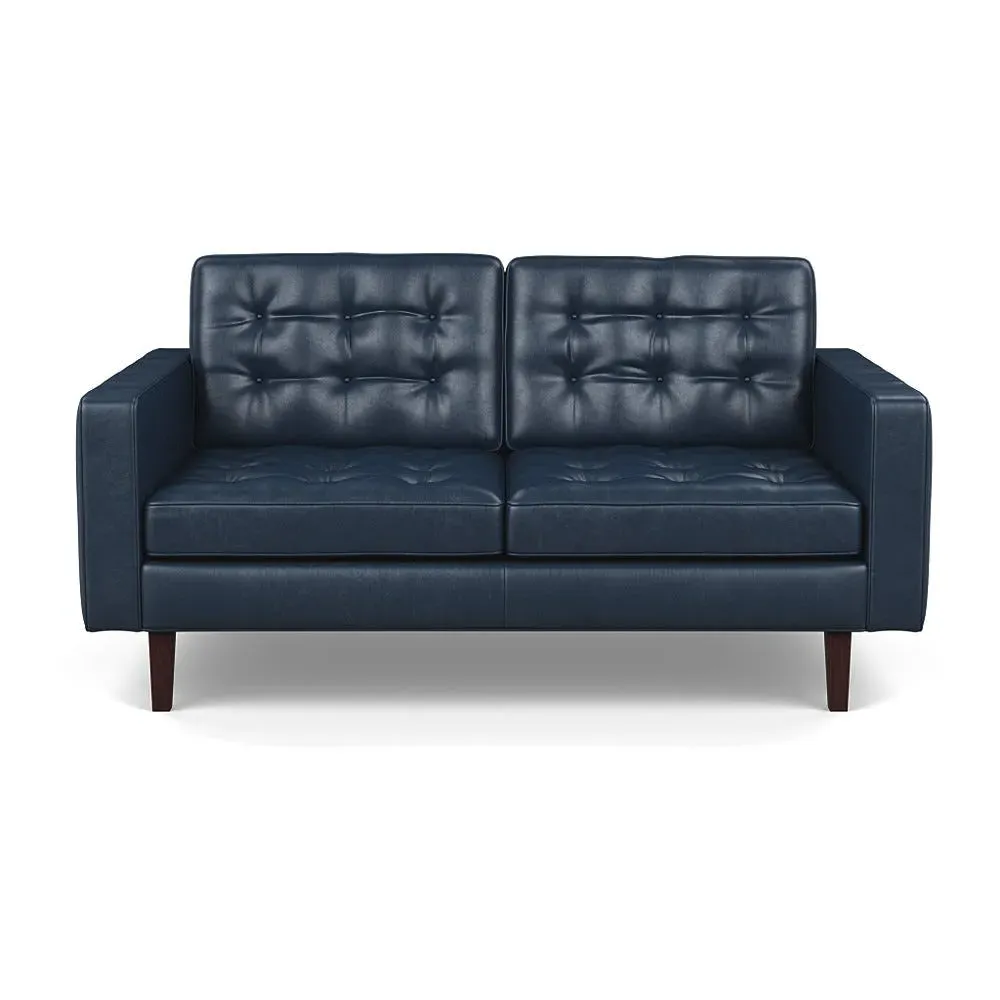2-Seater Sofa with Walnut Feet - Blue, Leather