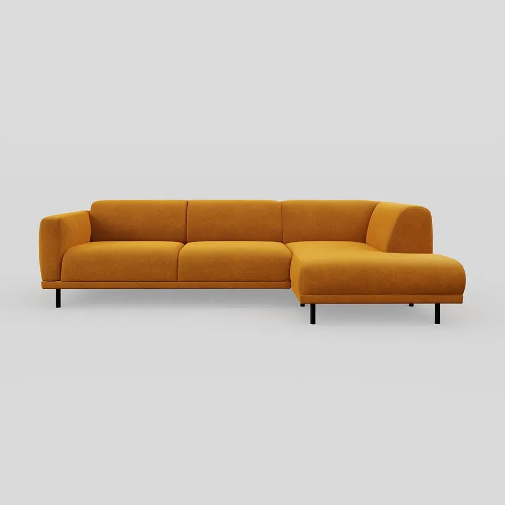 3-Seater Chaise Sofa Left Hand - Cognac, Velvet