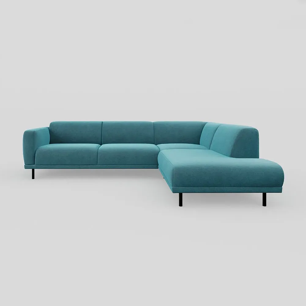 3-Seater Open End Sofa LHF - Blue, Velvet