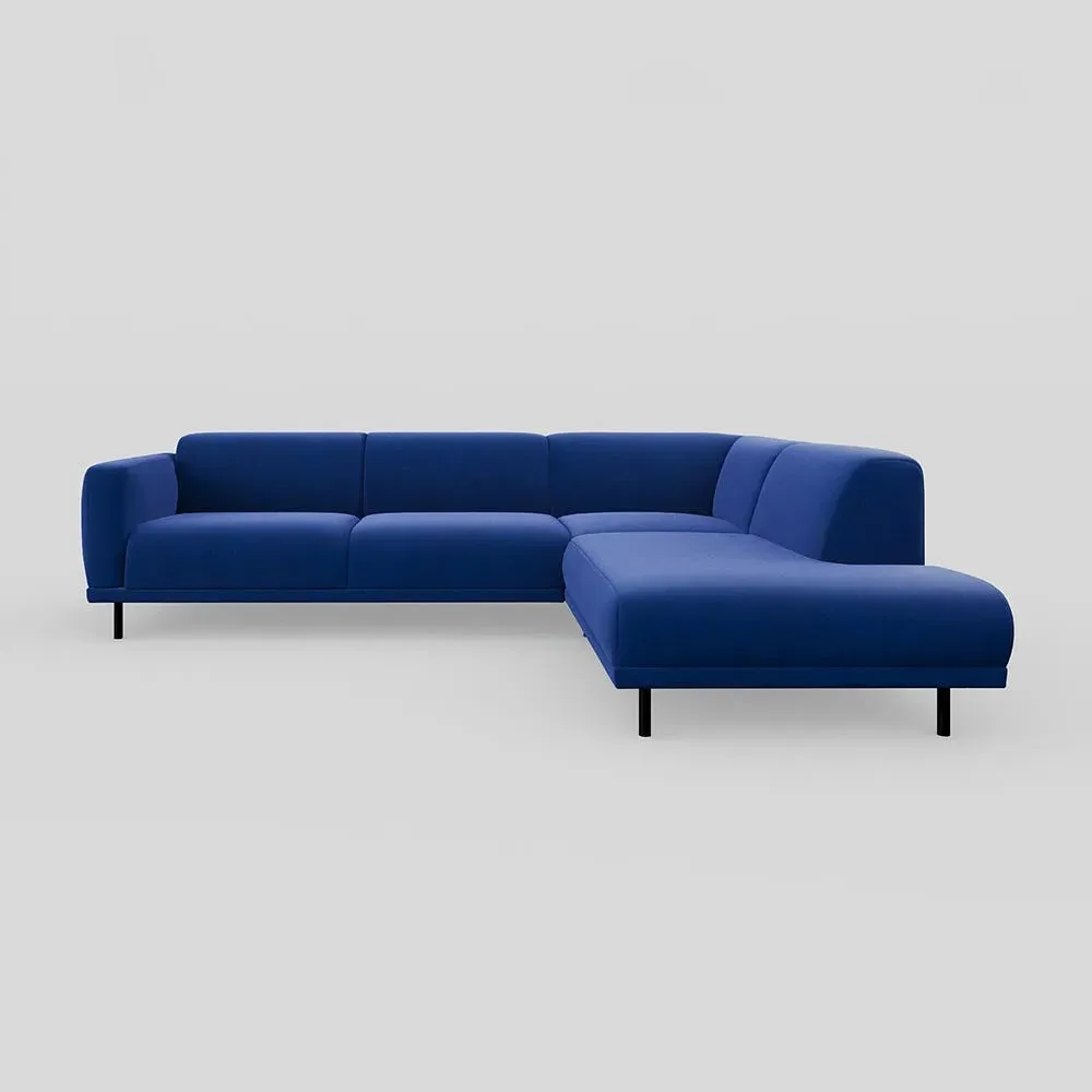 3-Seater Open End Sofa LHF - Blue, Velvet