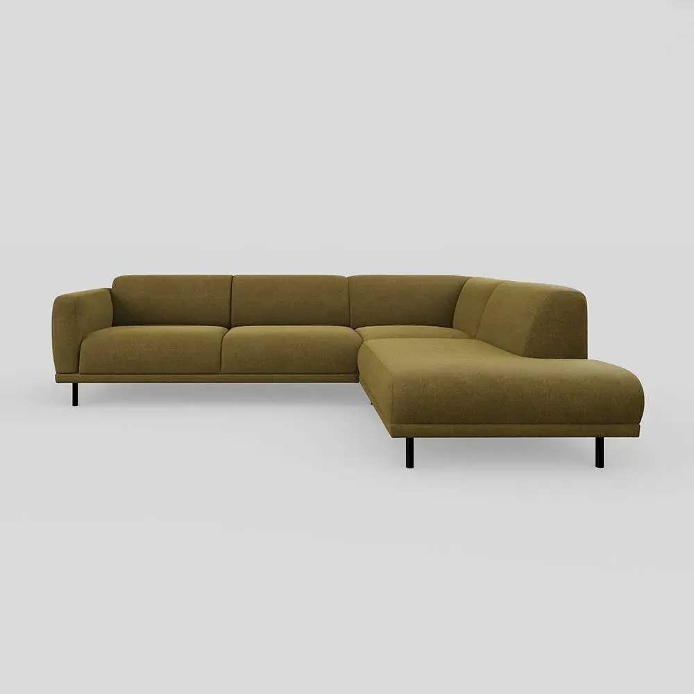3-Seater Open End Sofa LHF - Green, Velvet