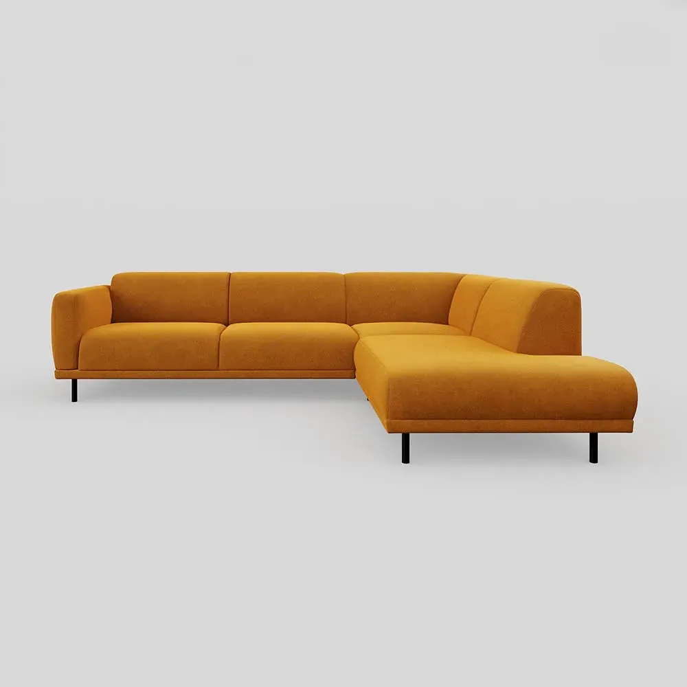3-Seater Open End Sofa LHF - Yellow, Velvet