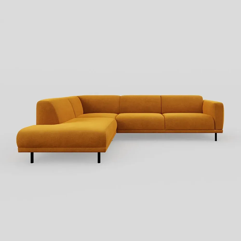 3-Seater Open End Sofa RHF - Yellow, Velvet