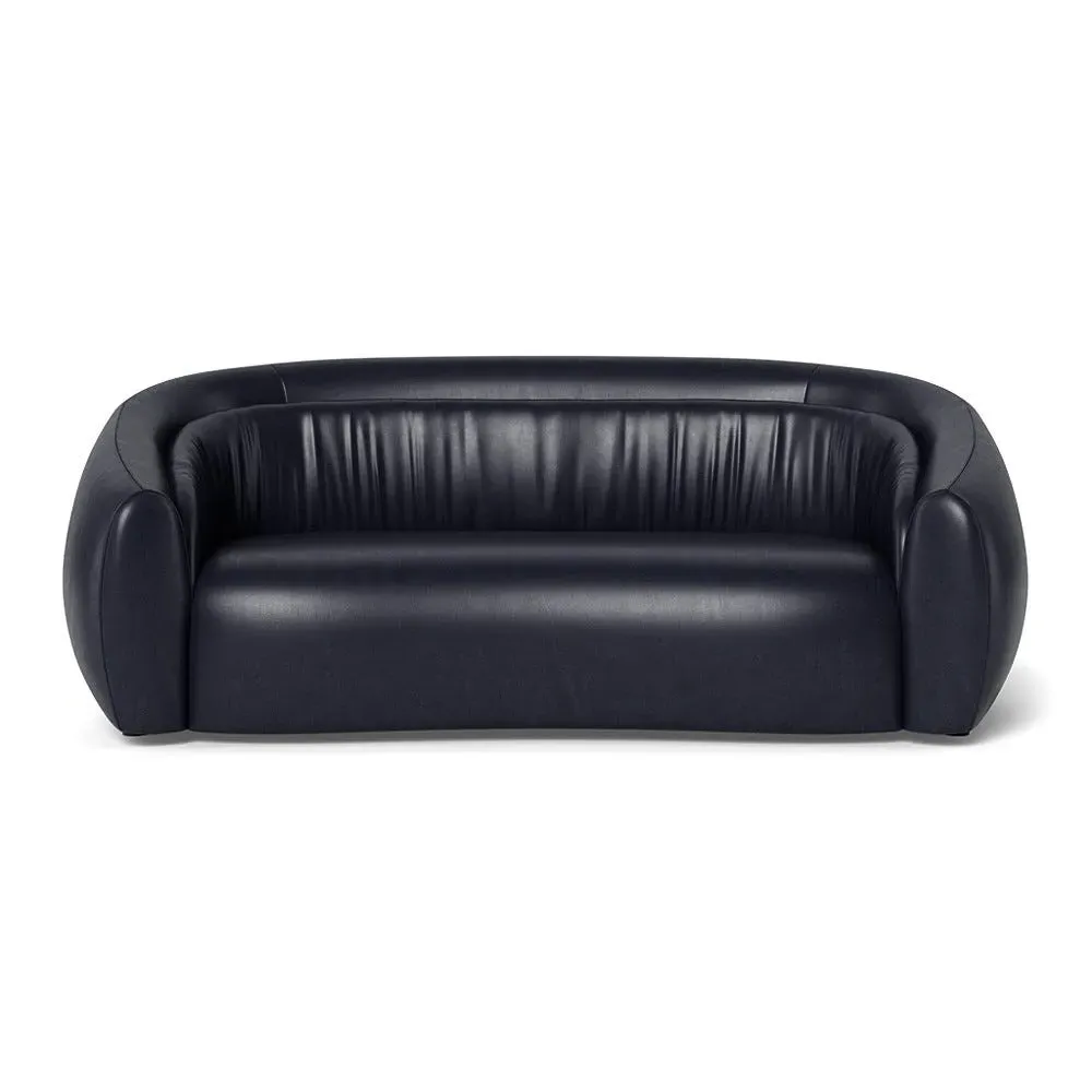 3-Seater Sofa - Black, Stonewash Leather