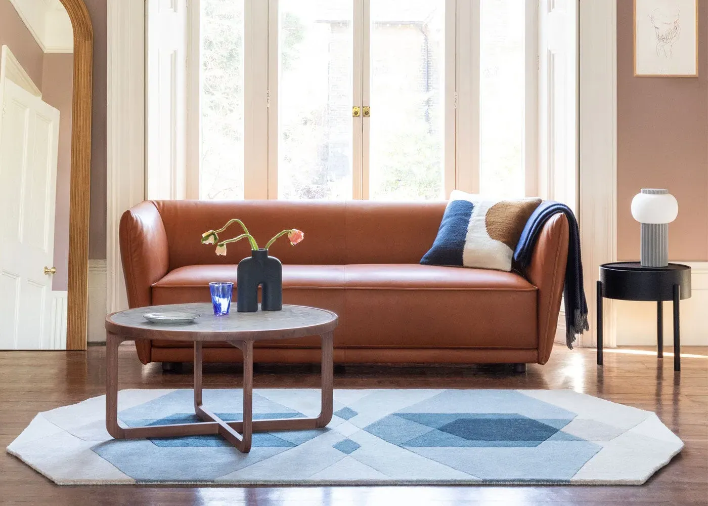 3-Seater Sofa Valley Design - Pink, Cotton