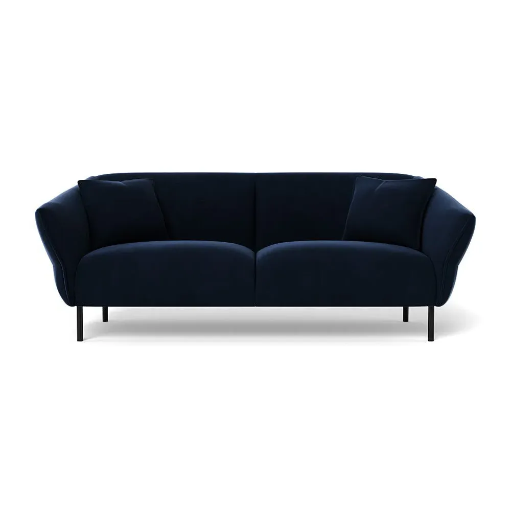 3-Seater Sofa with Black Feet - Blue, Velvet