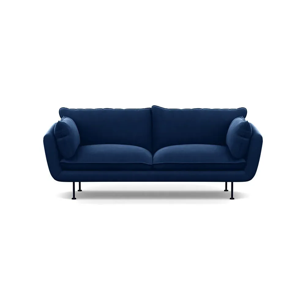 3-Seater Sofa with Black Feet - Blue, Velvet
