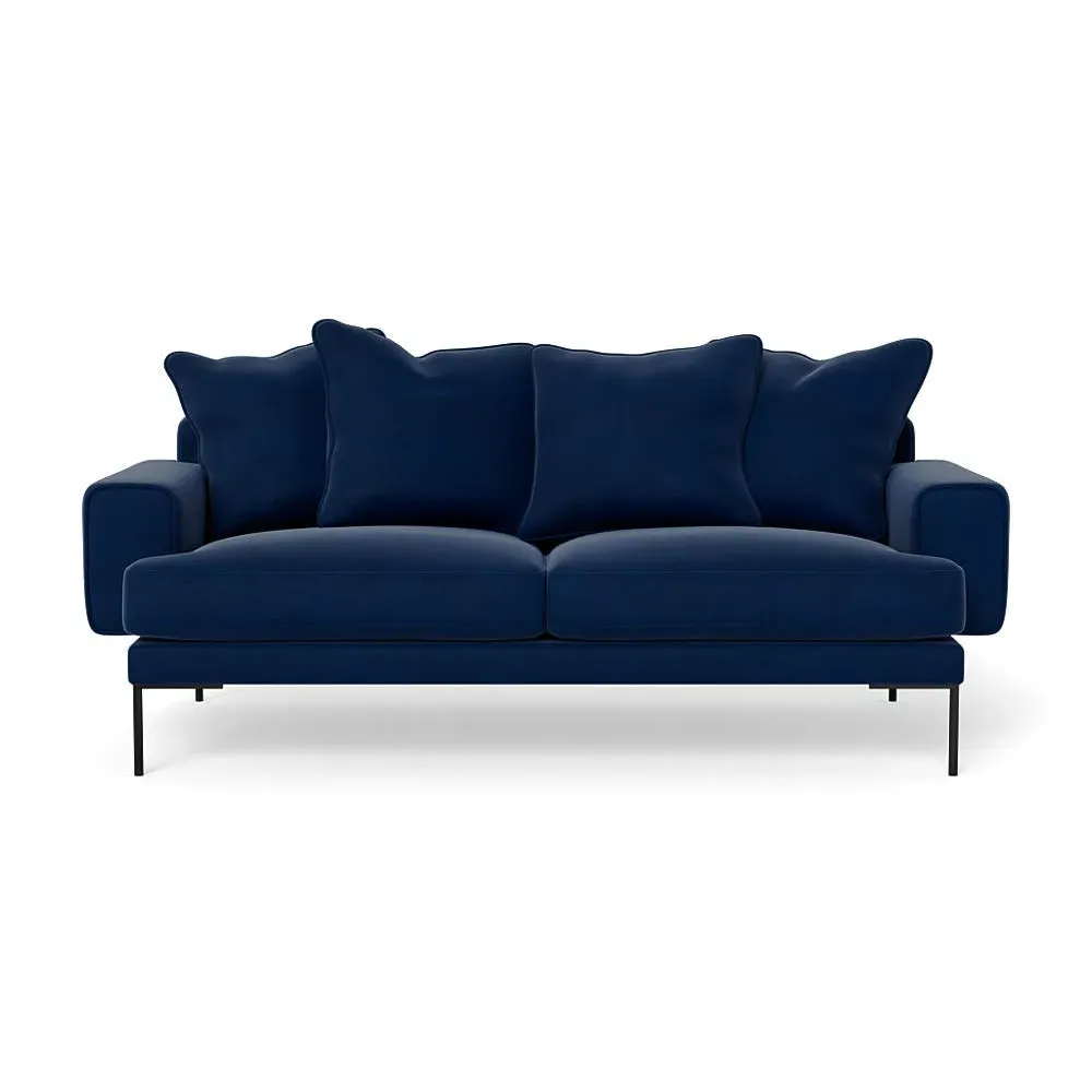 3-Seater Sofa with Black Feet - Blue, Velvet
