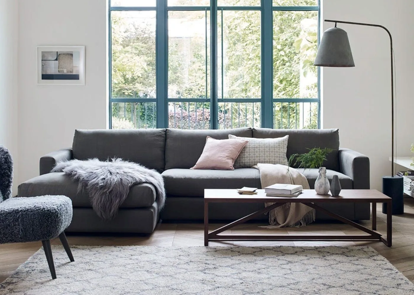 3-Seater Sofa with Black Feet - Blue, Velvet