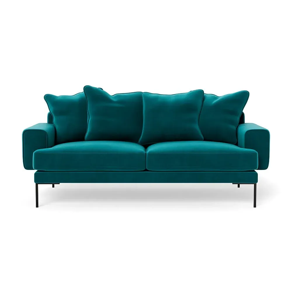 3-Seater Sofa with Black Feet - Blue, Velvet