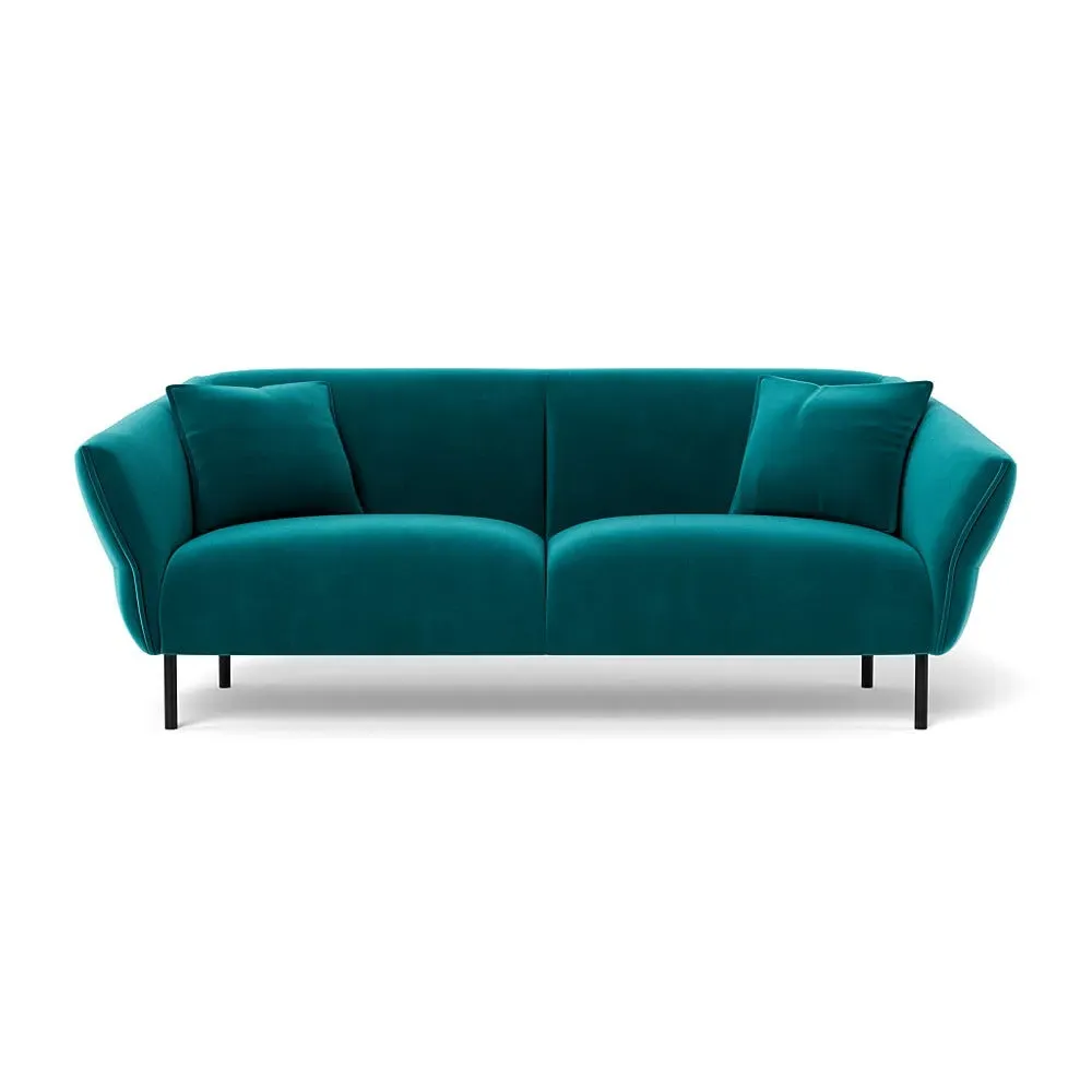 3-Seater Sofa with Black Feet - Blue, Velvet