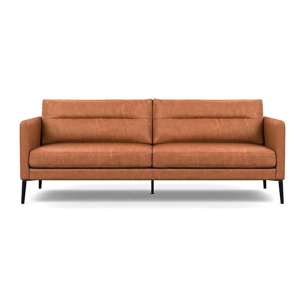 3-Seater Sofa with Black Feet - Brown, Leather image