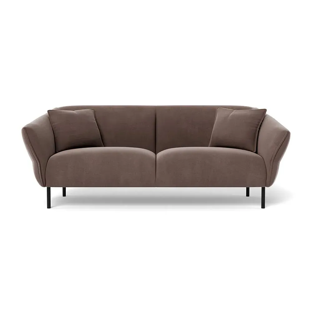 3-Seater Sofa with Black Feet - Brown, Velvet