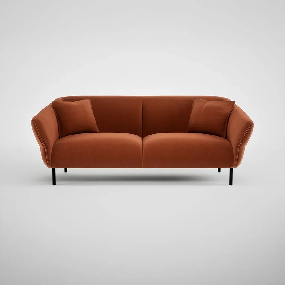 3-Seater Sofa with Black Feet - Brown, Velvet
