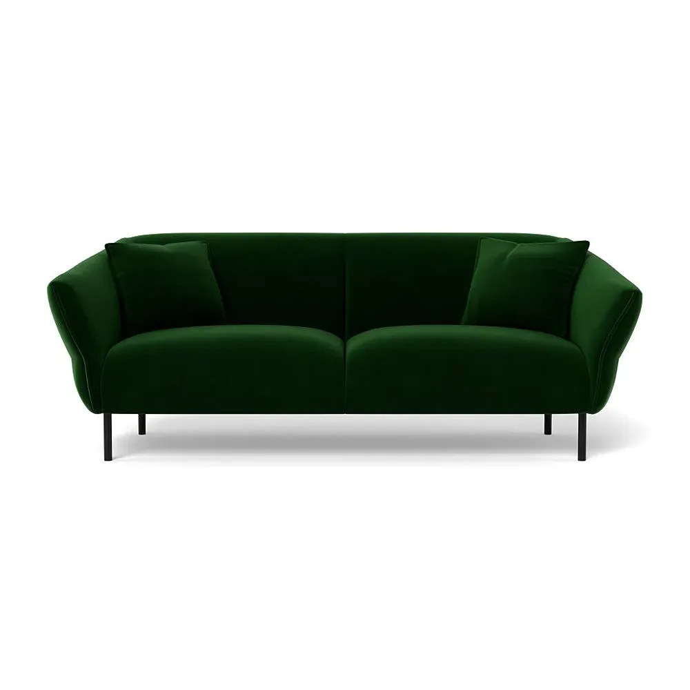 3-Seater Sofa with Black Feet - Green, Velvet
