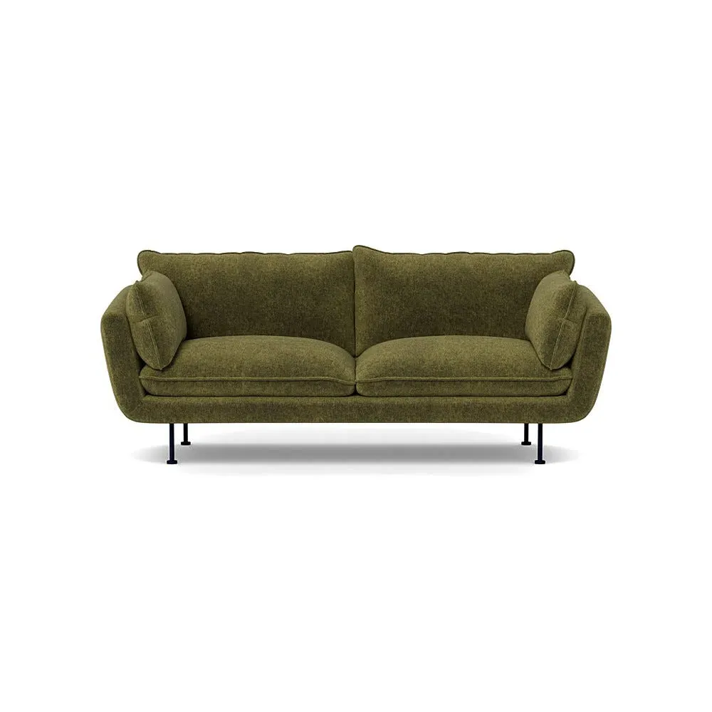 3-Seater Sofa with Black Feet - Green, Velvet