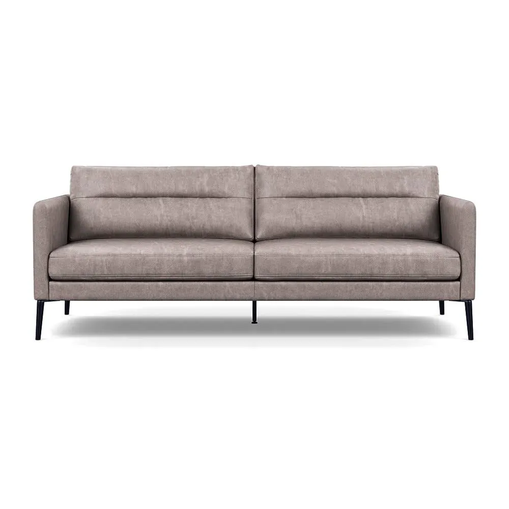 3-Seater Sofa with Black Feet - Grey, Leather