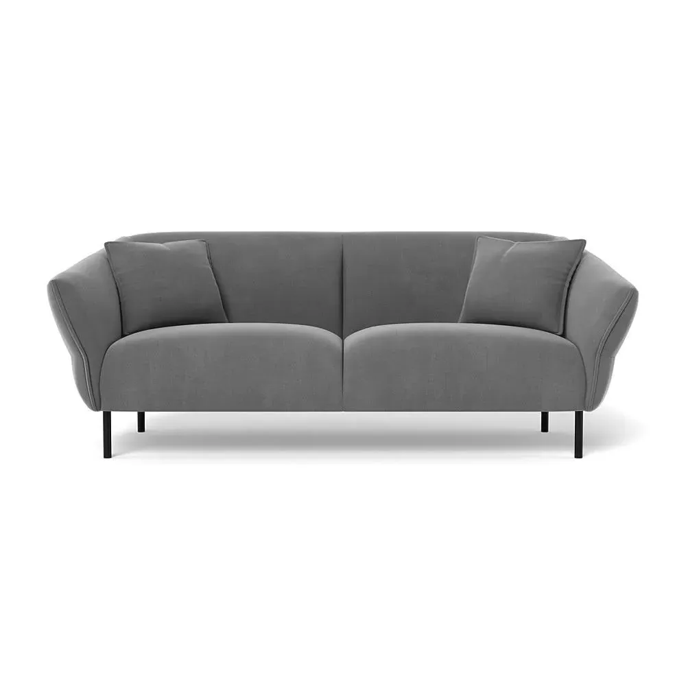 3-Seater Sofa with Black Feet - Grey, Velvet