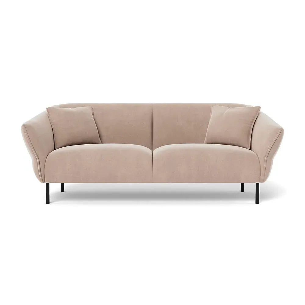 3-Seater Sofa with Black Feet - Natural, Velvet