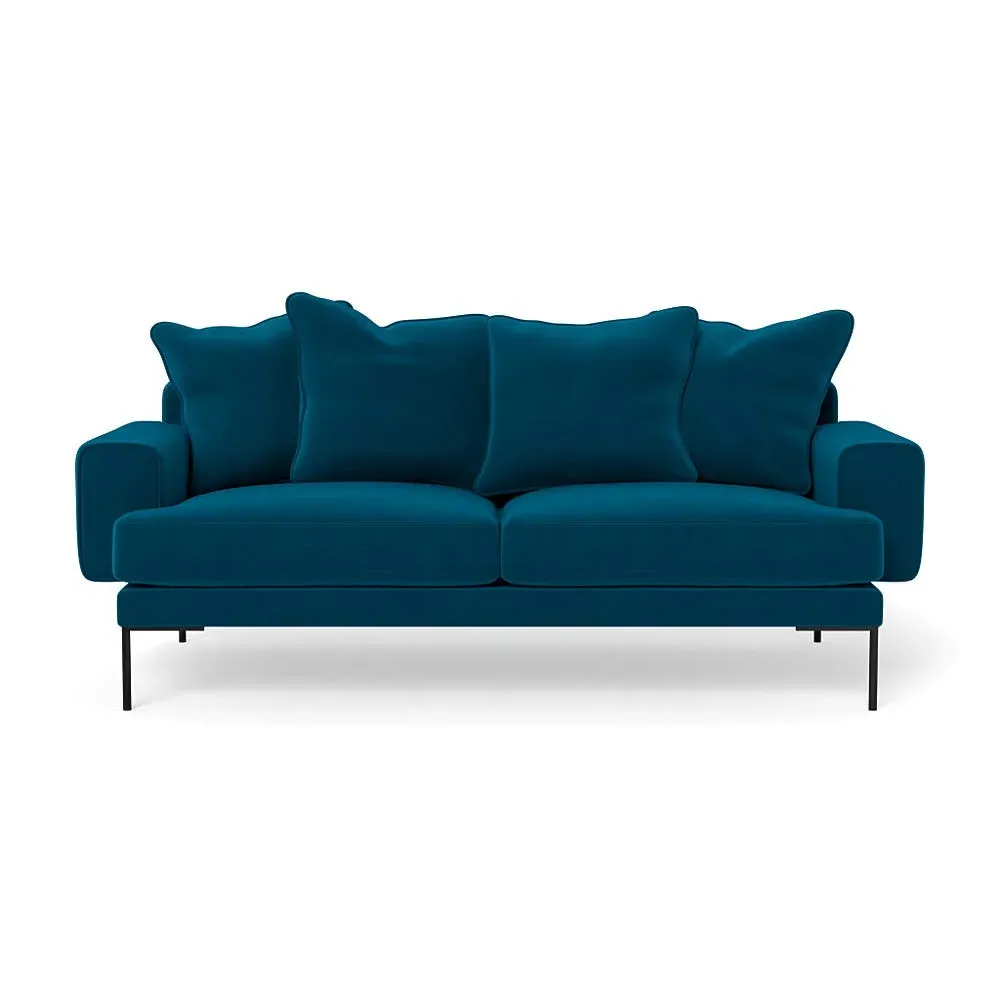 3-Seater Sofa with Black Feet - Teal, Velvet