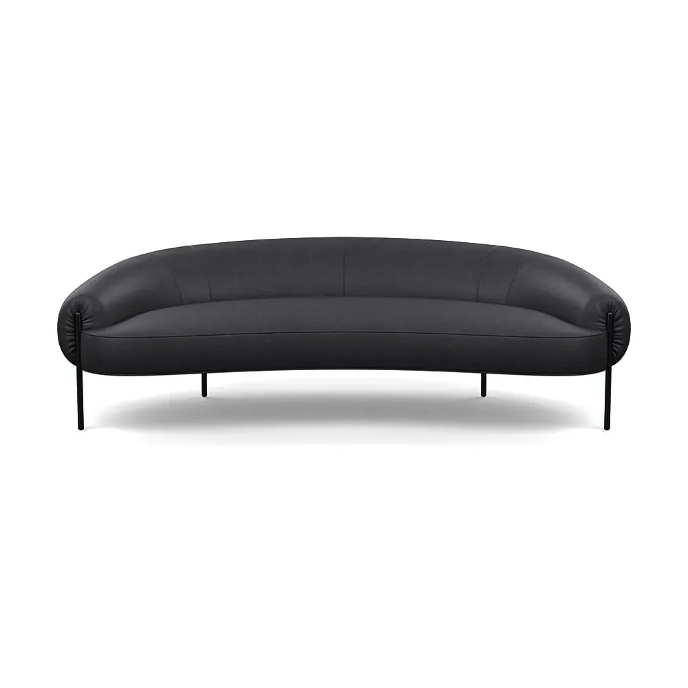 3-Seater Sofa with Black Legs - Black, Leather