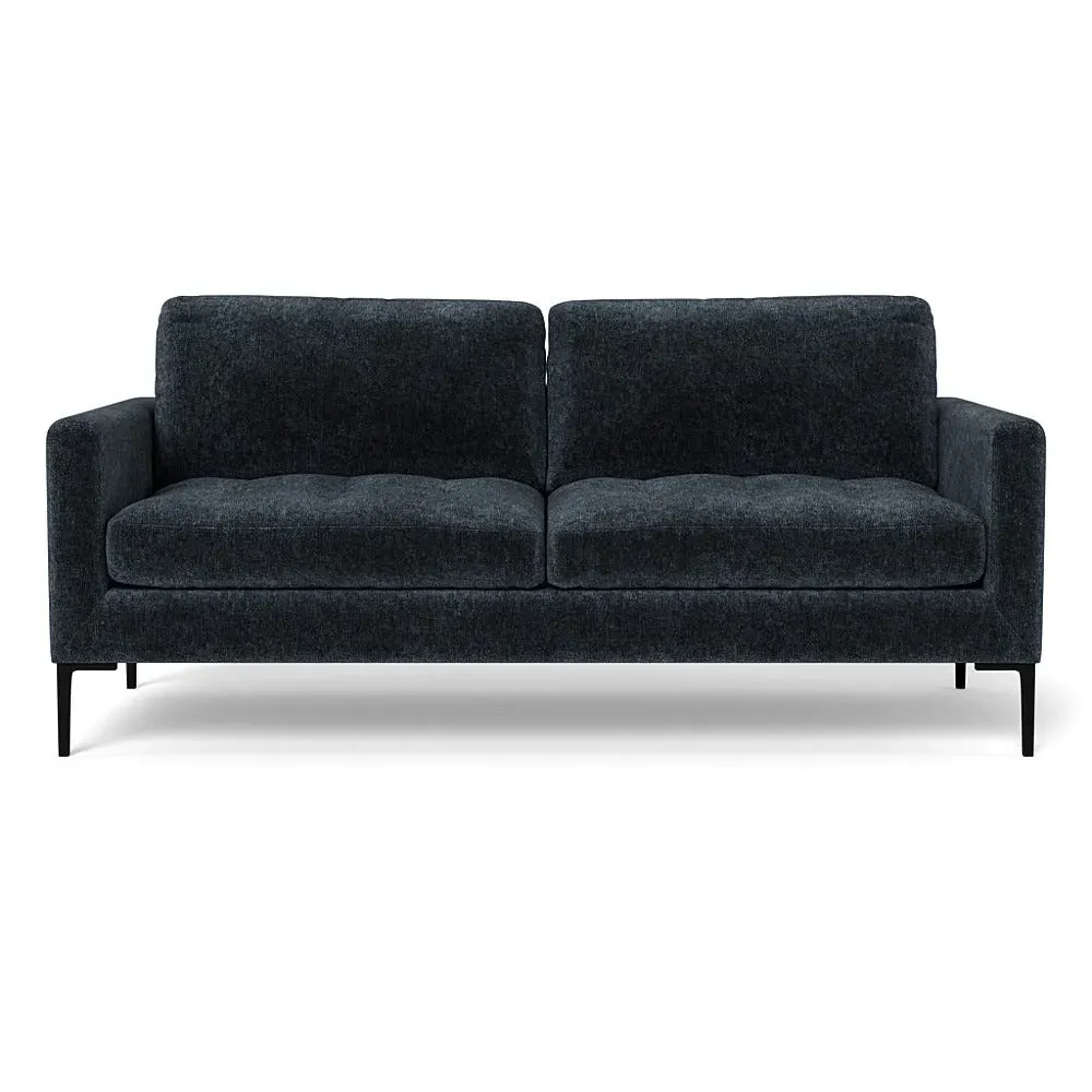 3-Seater Sofa with Black Legs - Blue, Velvet