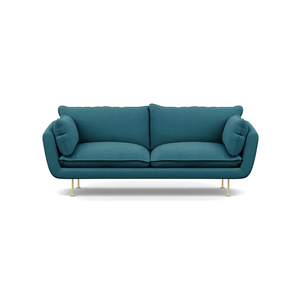 3-Seater Sofa with Brass Feet - Blue, Cotton