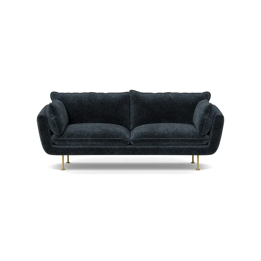 3-Seater Sofa with Brass Feet - Blue, Velvet