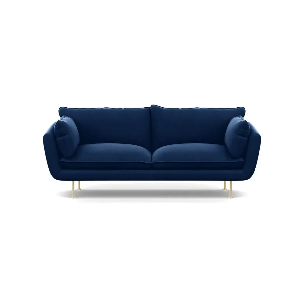 3-Seater Sofa with Brass Feet - Blue, Velvet
