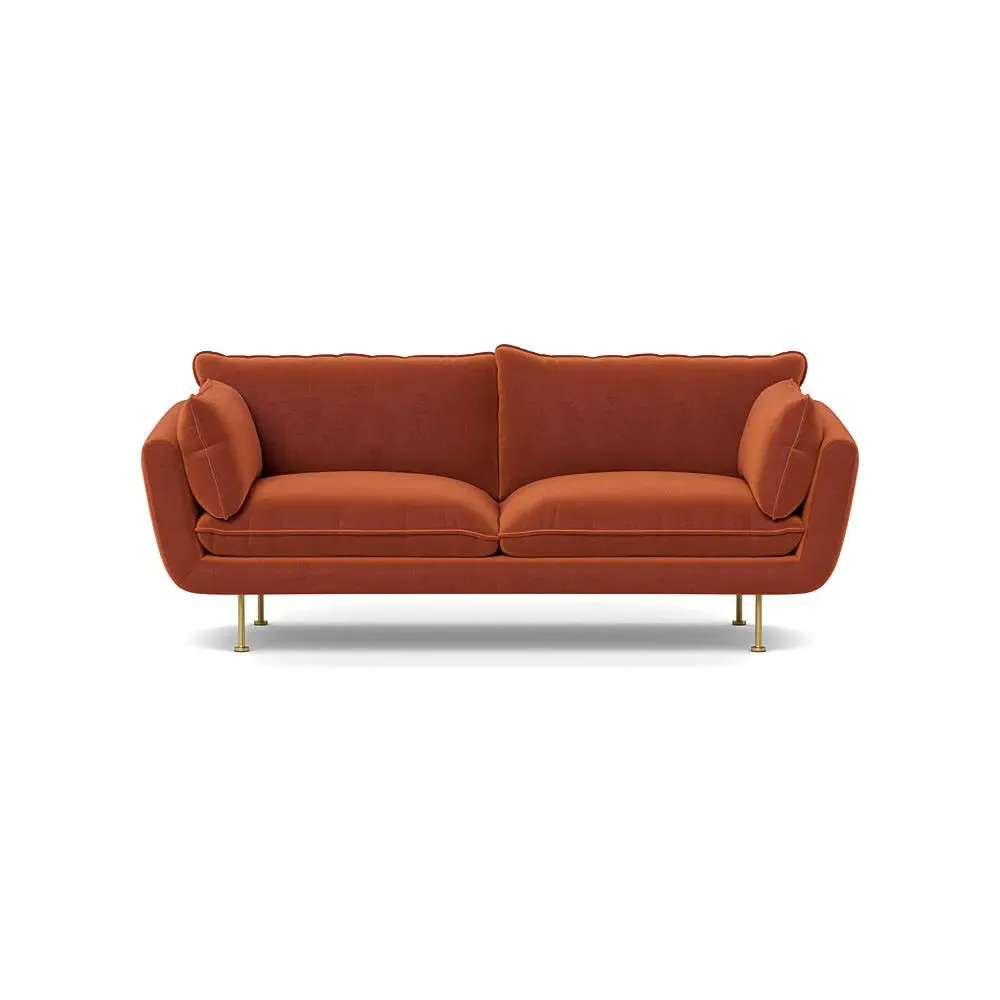 3-Seater Sofa with Brass Feet - Brown, Cotton Velvet