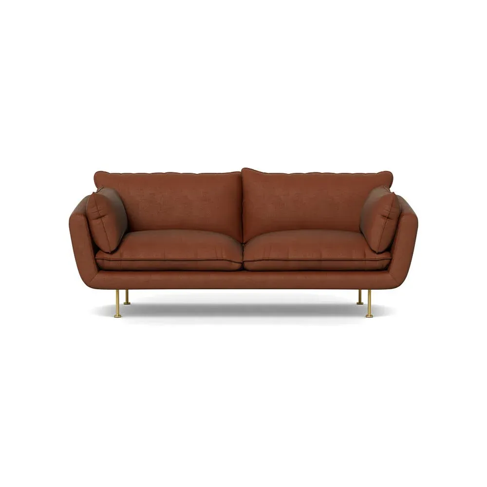 3-Seater Sofa with Brass Feet - Brown, Velvet