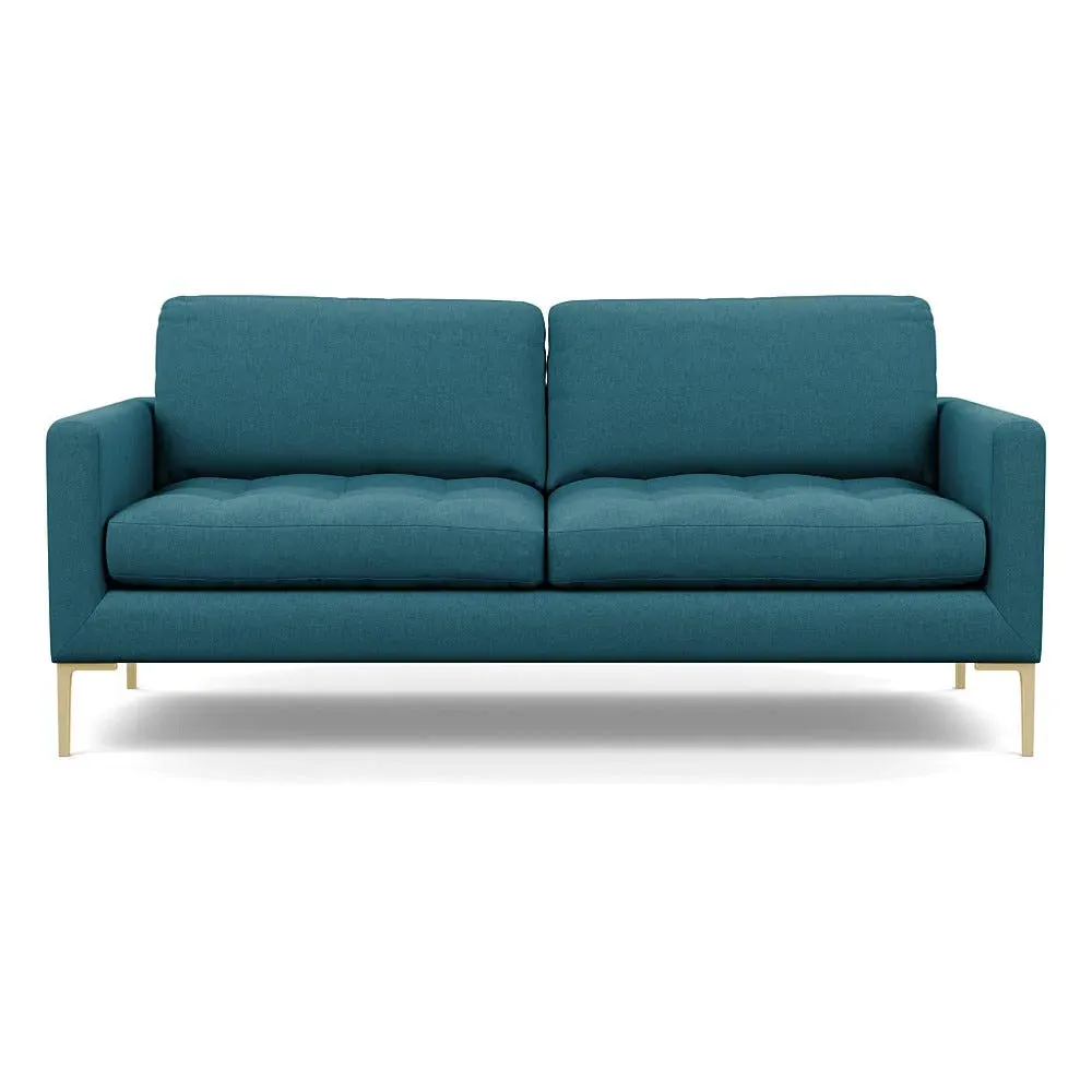 3-Seater Sofa with Brass Legs - Blue, Cotton